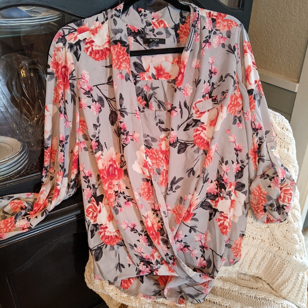 Alfani Floral Faux Wrap Blouse